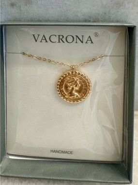 Coin Necklace 18K Gold Plated Medallion Coin Pendant NEW in BOX